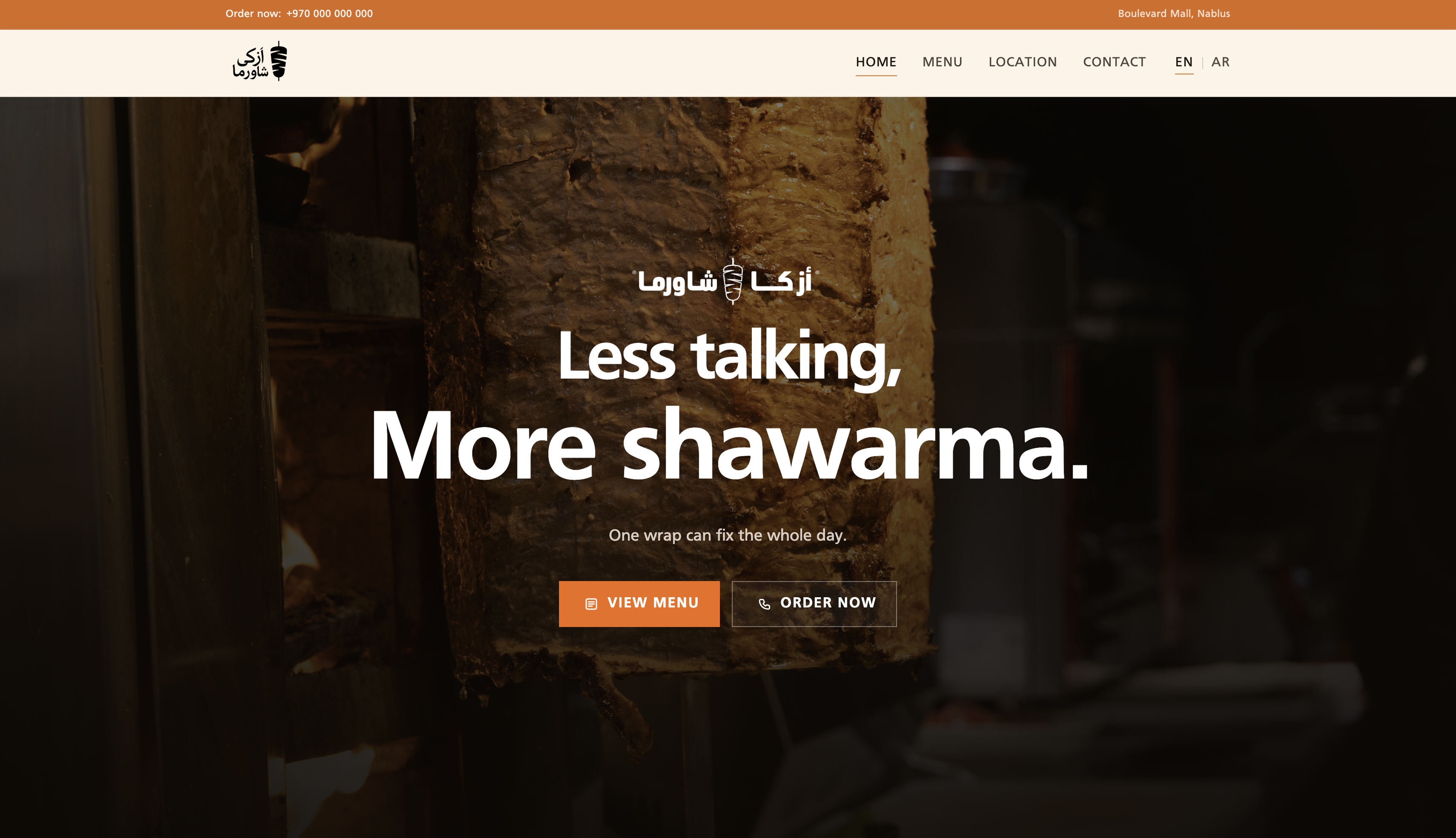 Azka Shawarma website homepage